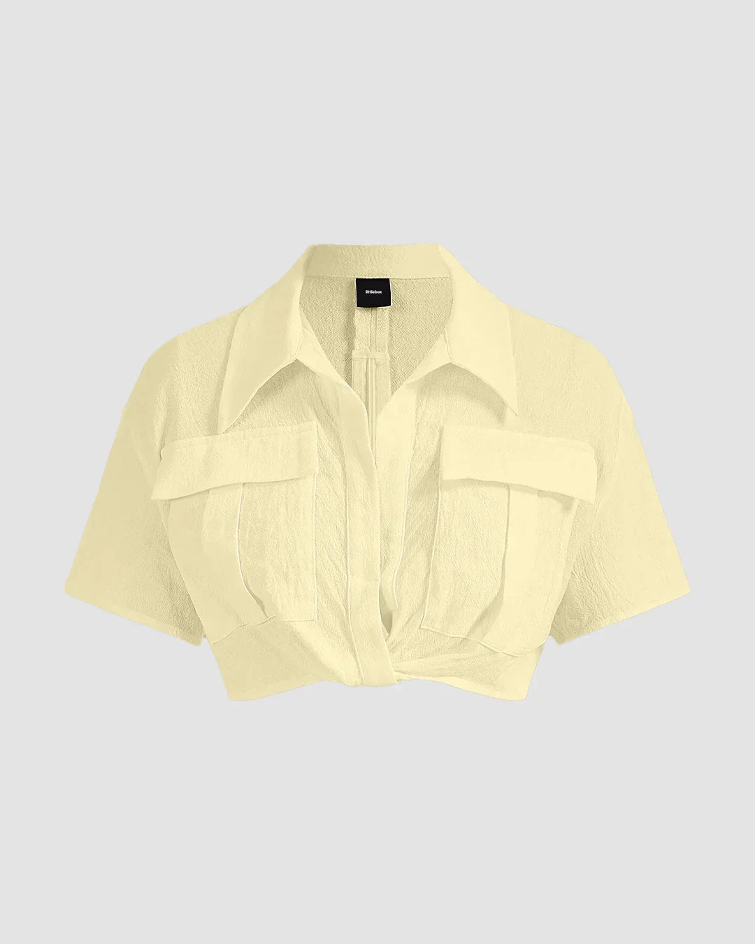 Pleated Button-Up Crop Top in French Vanilla