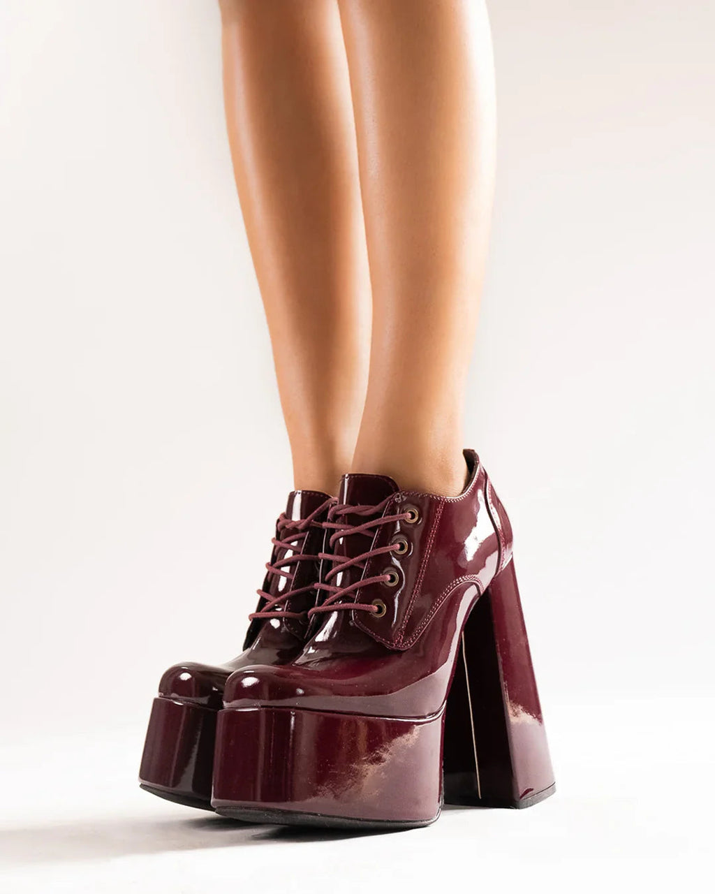 Chunky High Platform Ankle Heel Boots in Cherry