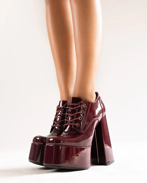 Chunky High Platform Ankle Heel Boots in Cherry