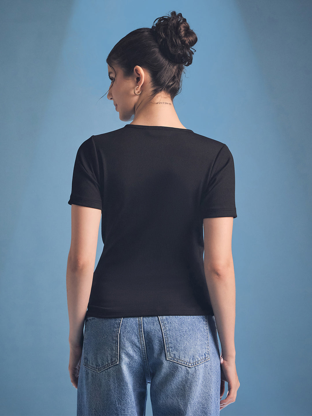 Stretchable Wrap Style Ribbed Top