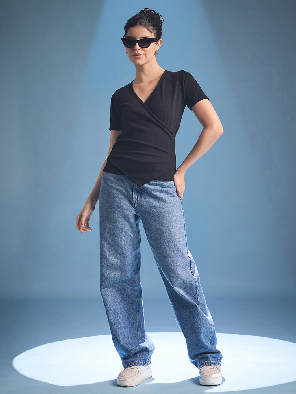 Stretchable Wrap Style Ribbed Top