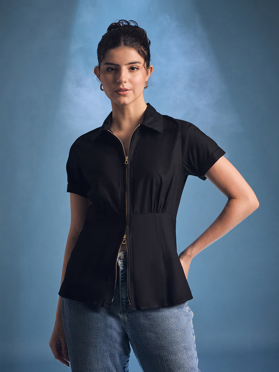 Zip-Through Fitted Cotton Top - Pinkkup