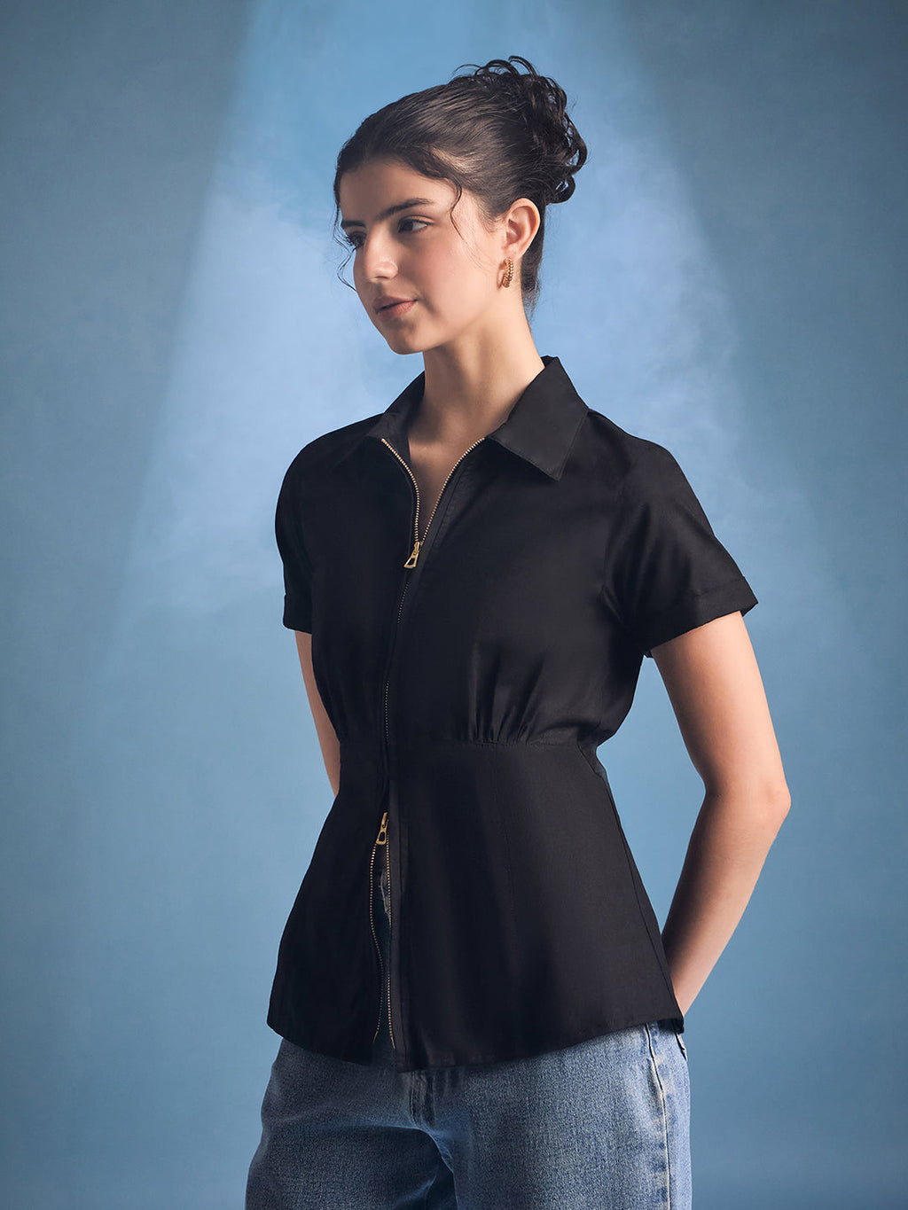 Zip-Through Fitted Cotton Top