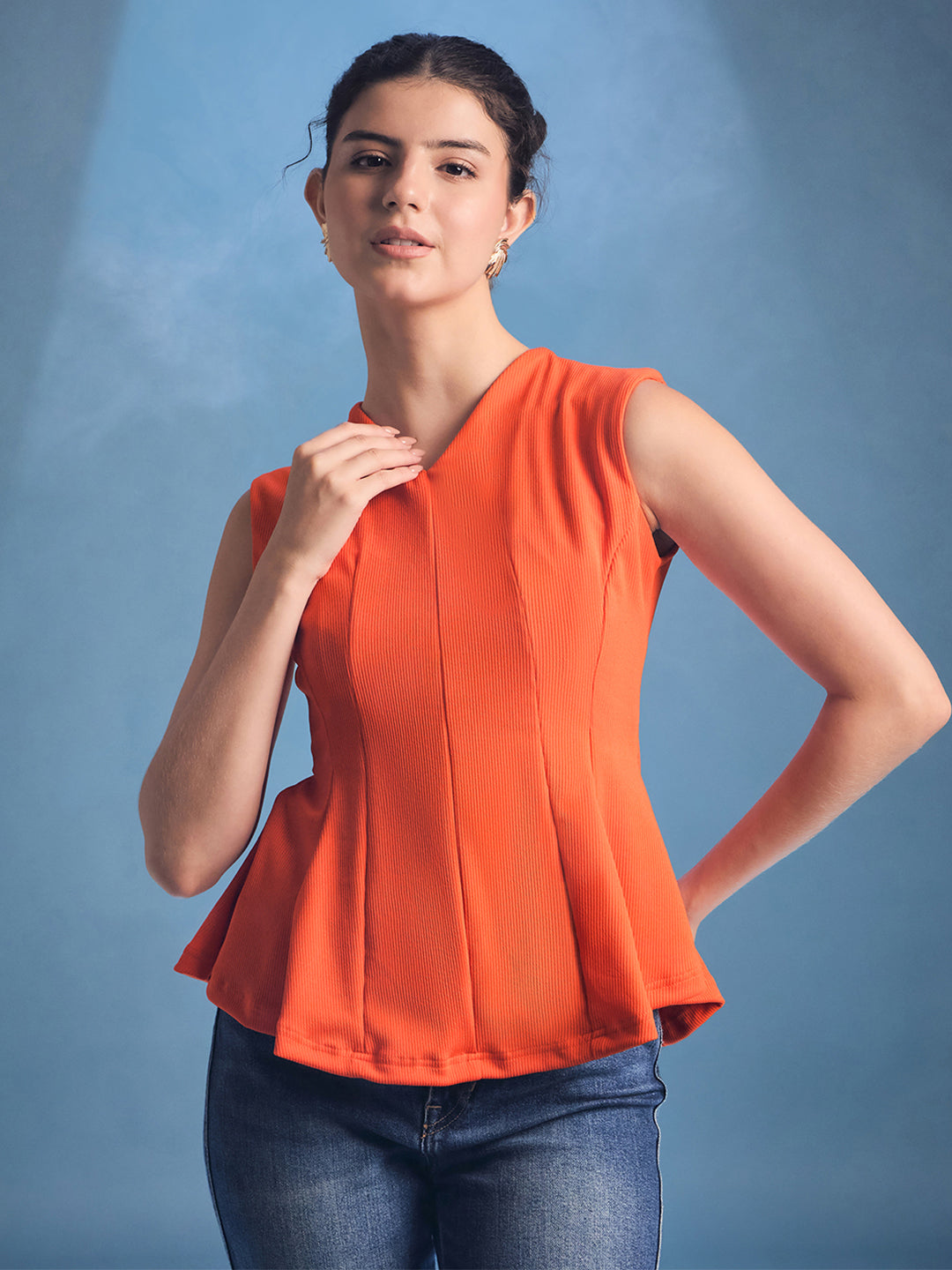 Stretchable Panelled Peplum Top