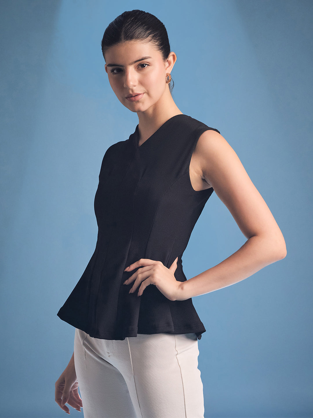 Stretchable Panelled Peplum Top