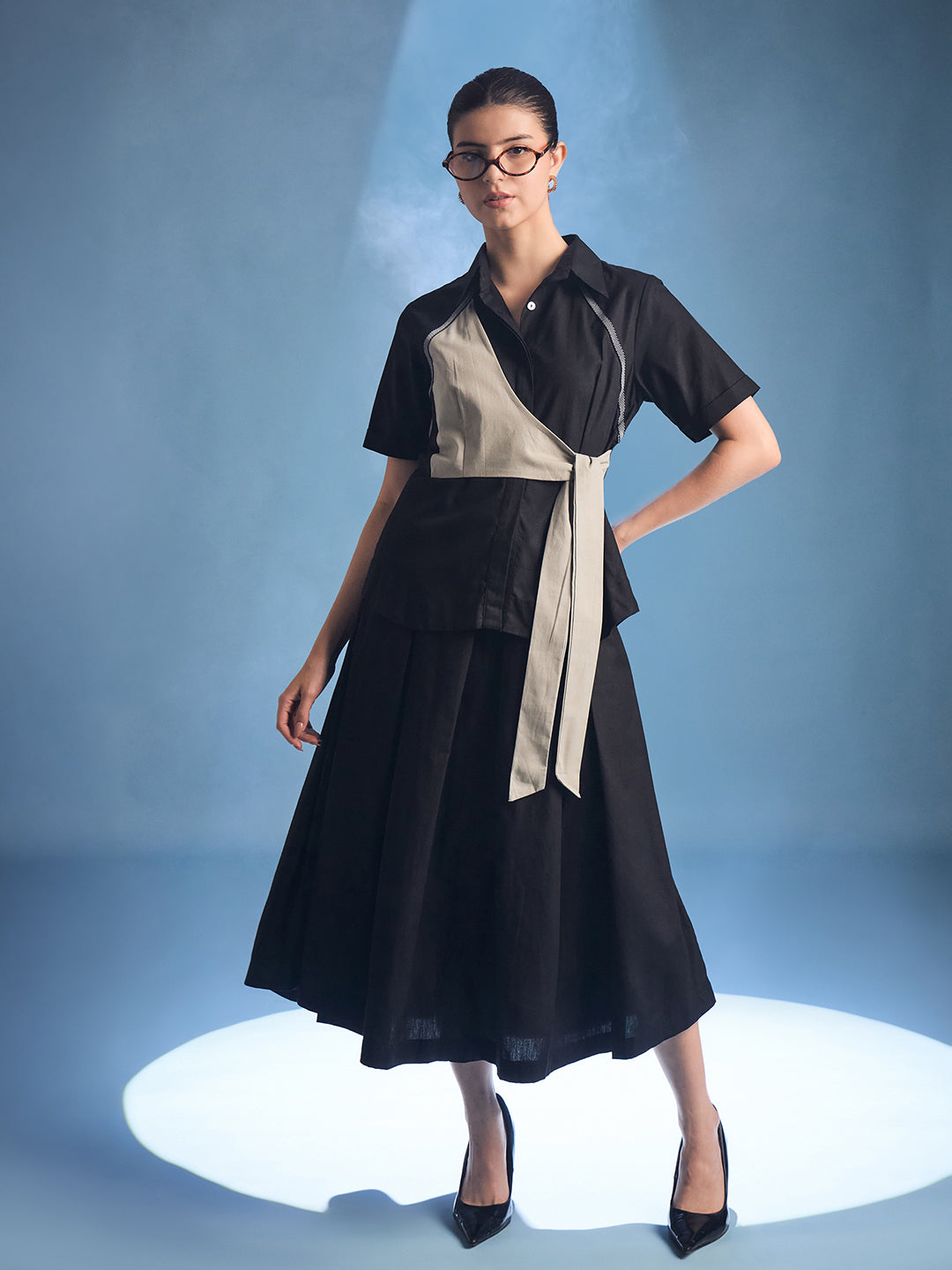Pure Cotton Waist Tie-Up Shirt