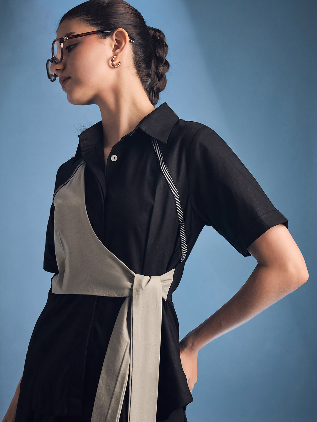 Pure Cotton Waist Tie-Up Shirt