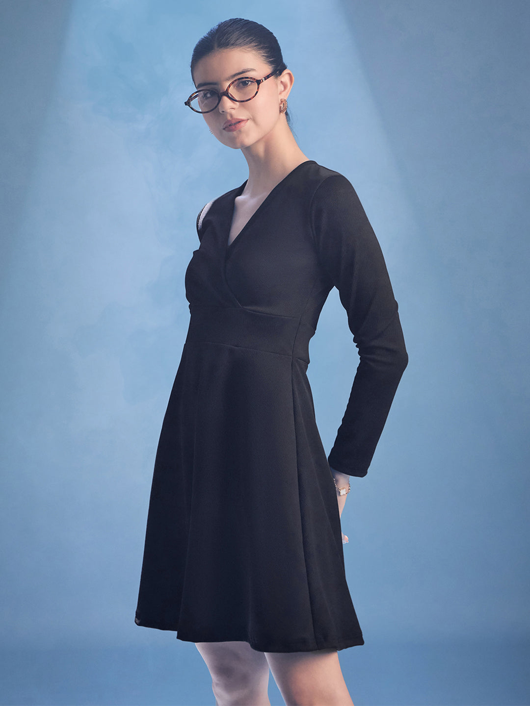 Stretchable Wrap Style Skater Dress
