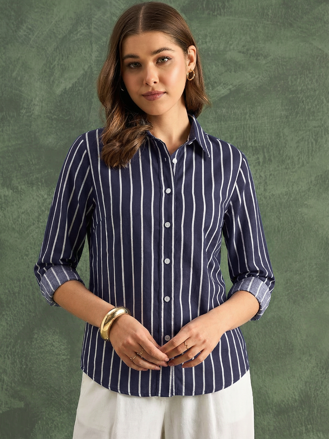 Pure Cotton Striped Shirt - Pinkkup