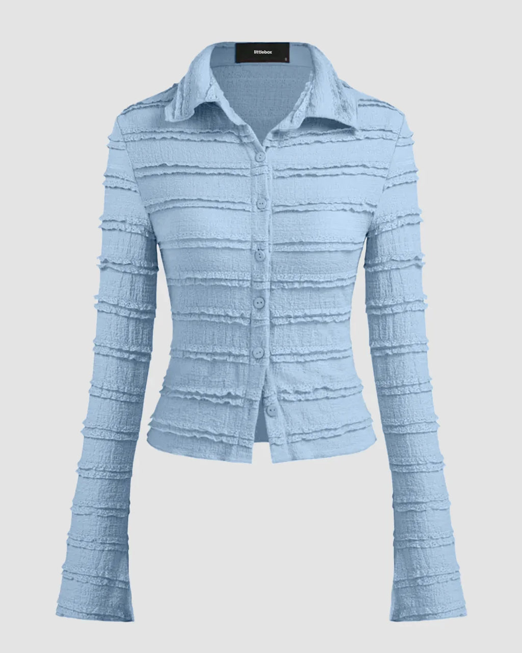 Textured Long Sleeve Button Up Top in Dusty Blue