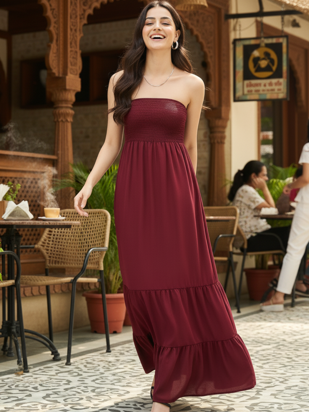 Strapless Smocked Maxi Dress - Pinkkup