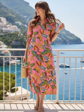Front Pleated Cotton Midi Dress - Pinkkup