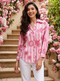 Printed Asymmetrical Cotton Shirt - Pinkkup