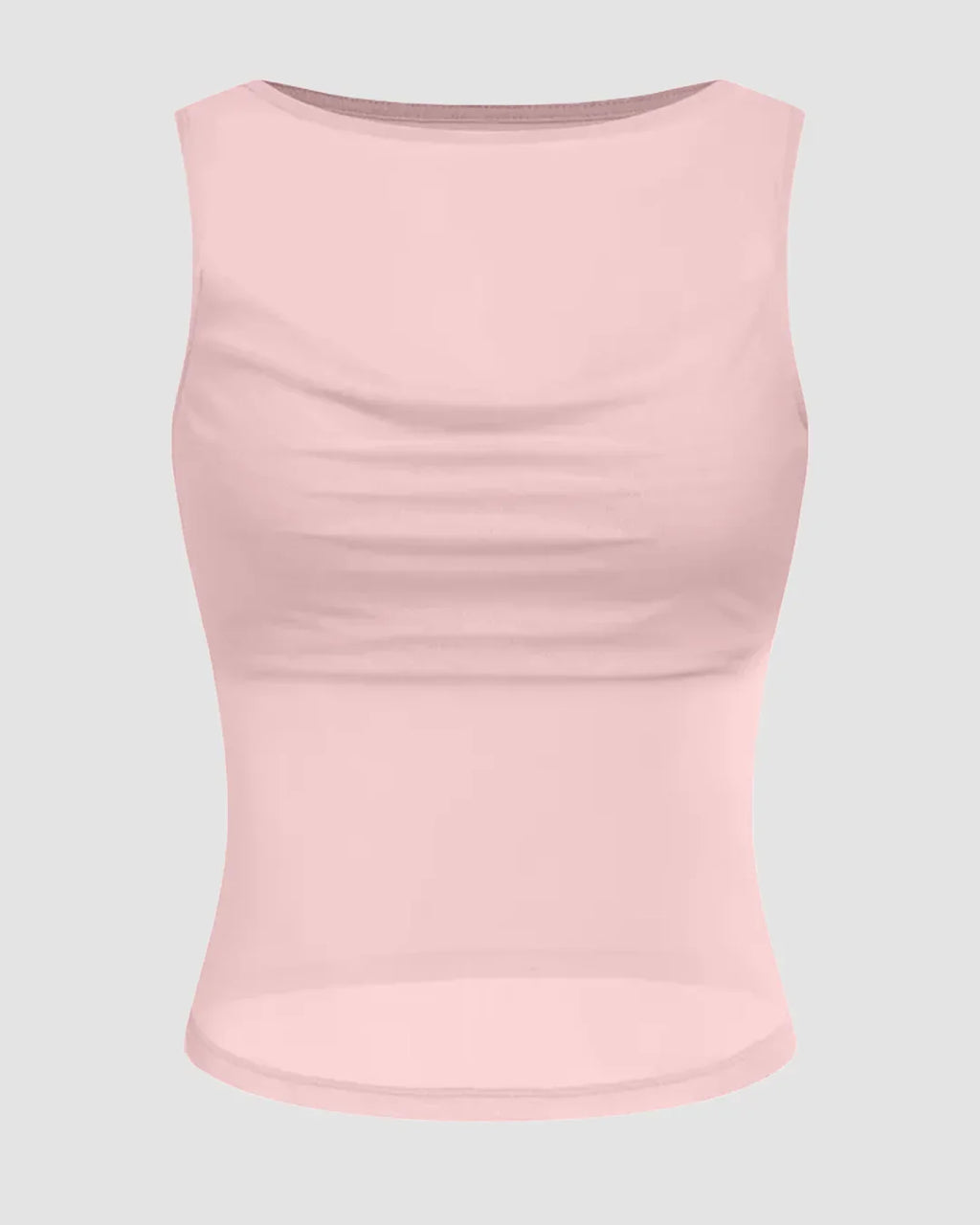 Light Pink Sleeveless Sheer Mesh Ruched Crop Top