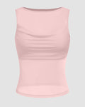 Light Pink Sleeveless Sheer Mesh Ruched Crop Top