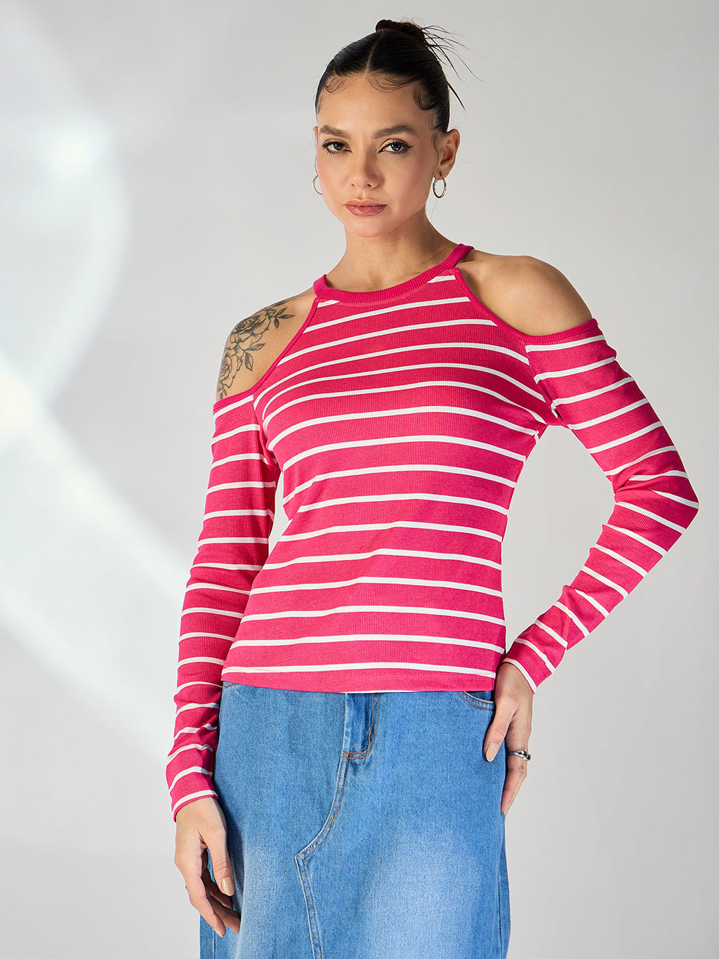 Shoulder Cutout Ribbed Top