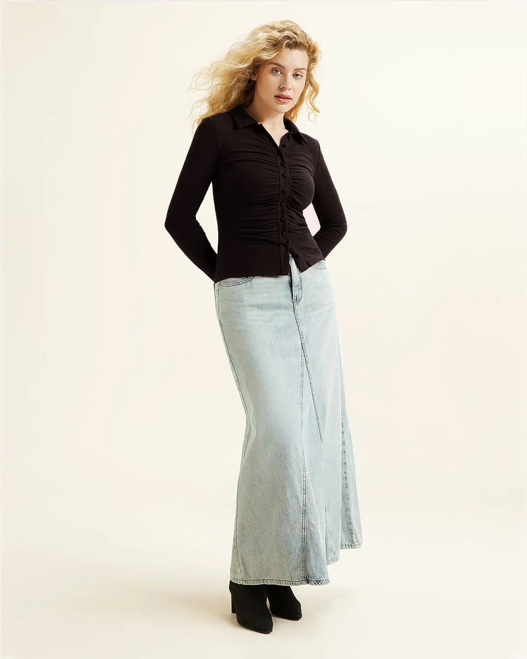 Button Up Minimal Going Out Top In Chocolate Brown