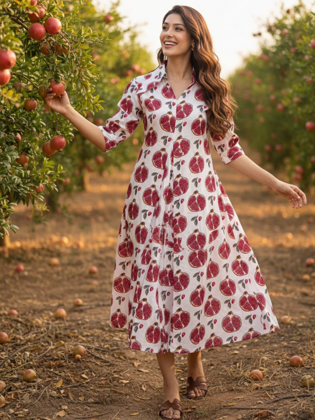 Front Pleated Pure Cotton Midi Dress - Pinkkup