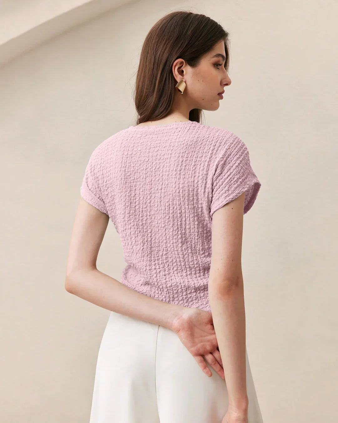 Textured Knit Boxy Fit Top in Baby Pink