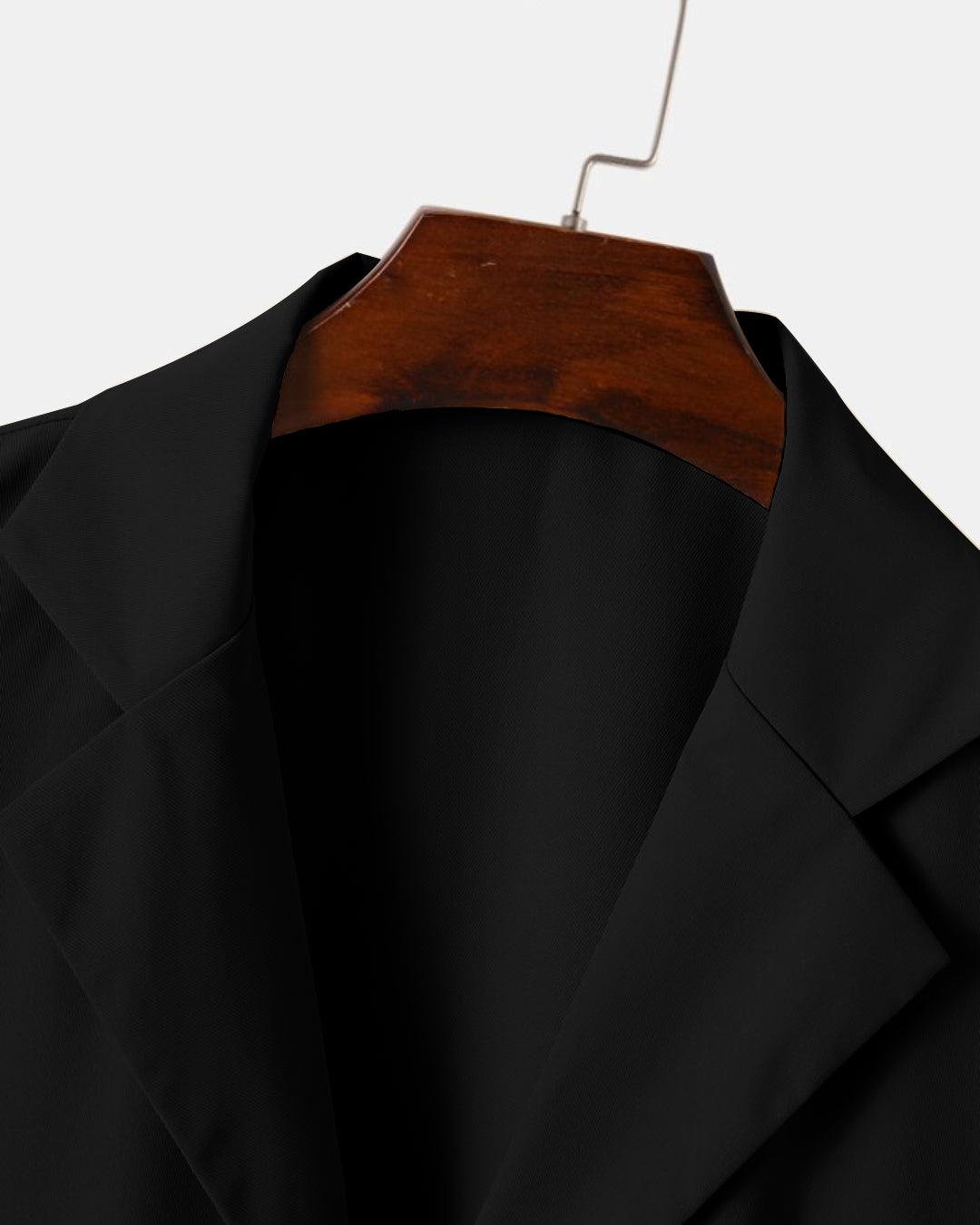 Men Two Piece Outfit Casual Basic Short Sleeved Button Up Shirt & Straight Leg Pant In Black