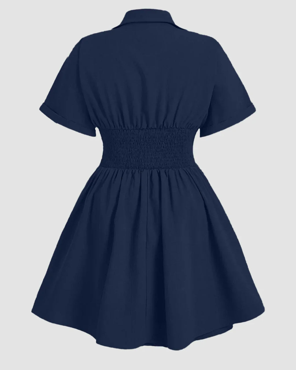 Navy Blue Collared Button-Down Pleated A-Line Mini Dress Curve & Plus