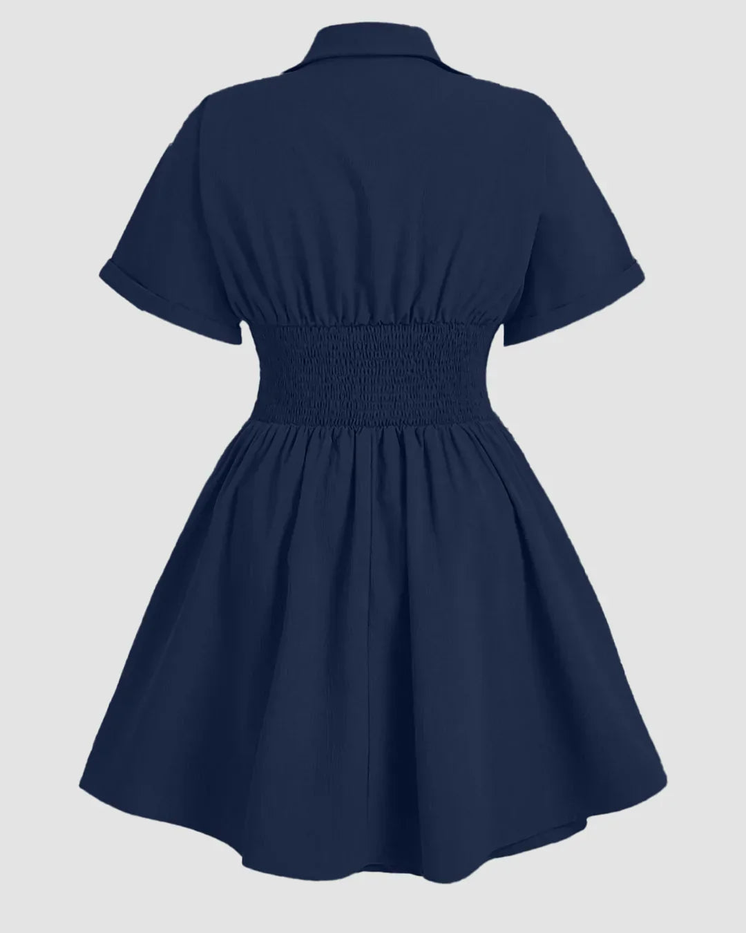 Navy Blue Collared Button-Down Pleated A-Line Mini Dress Curve & Plus