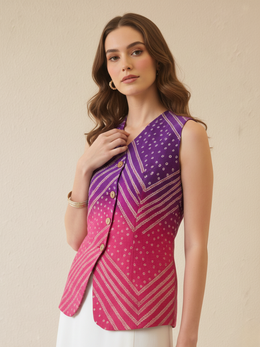 Pure Linen Printed Waistcoat