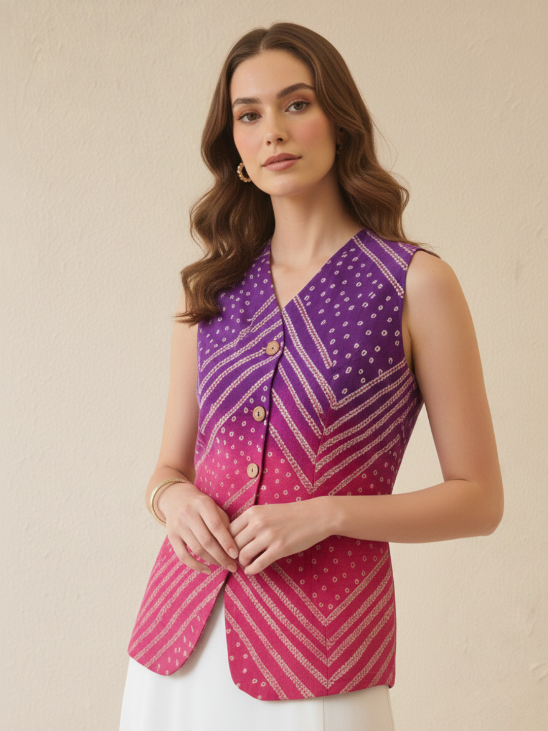Pure Linen Printed Waistcoat