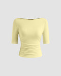 Vanilla Fitted Knit Half Sleeve Top