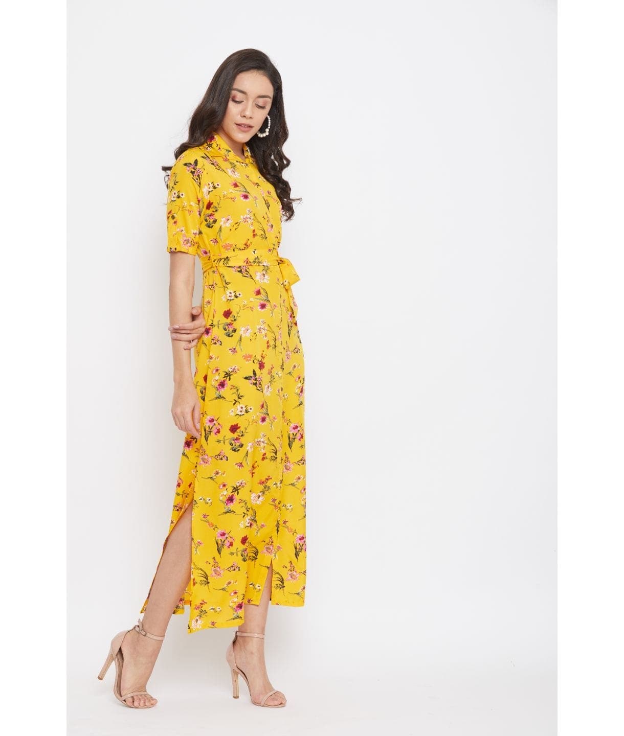 Collar Buttoned Down Shirt Maxi Dress