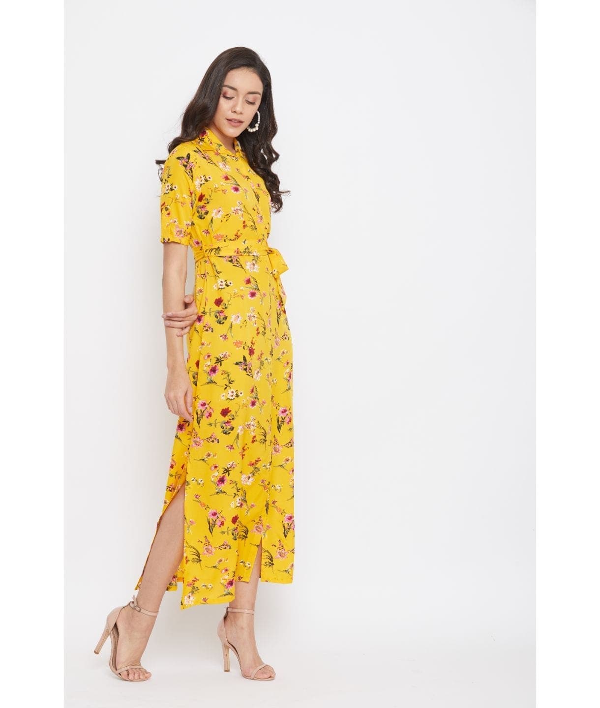 Collar Buttoned Down Shirt Maxi Dress