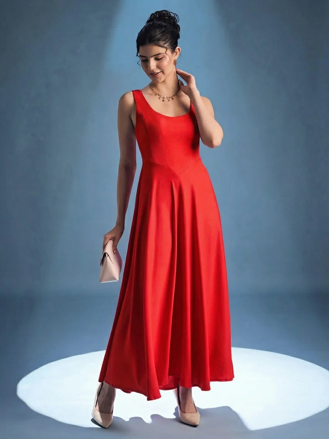 Stretchable Corset Fit & Flare Midi Dress - Pinkkup