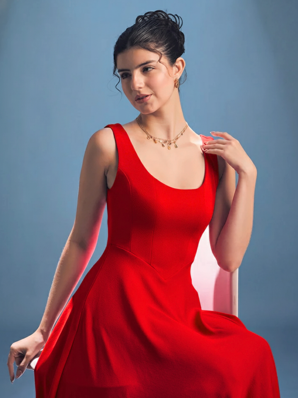 Stretchable Corset Fit & Flare Midi Dress