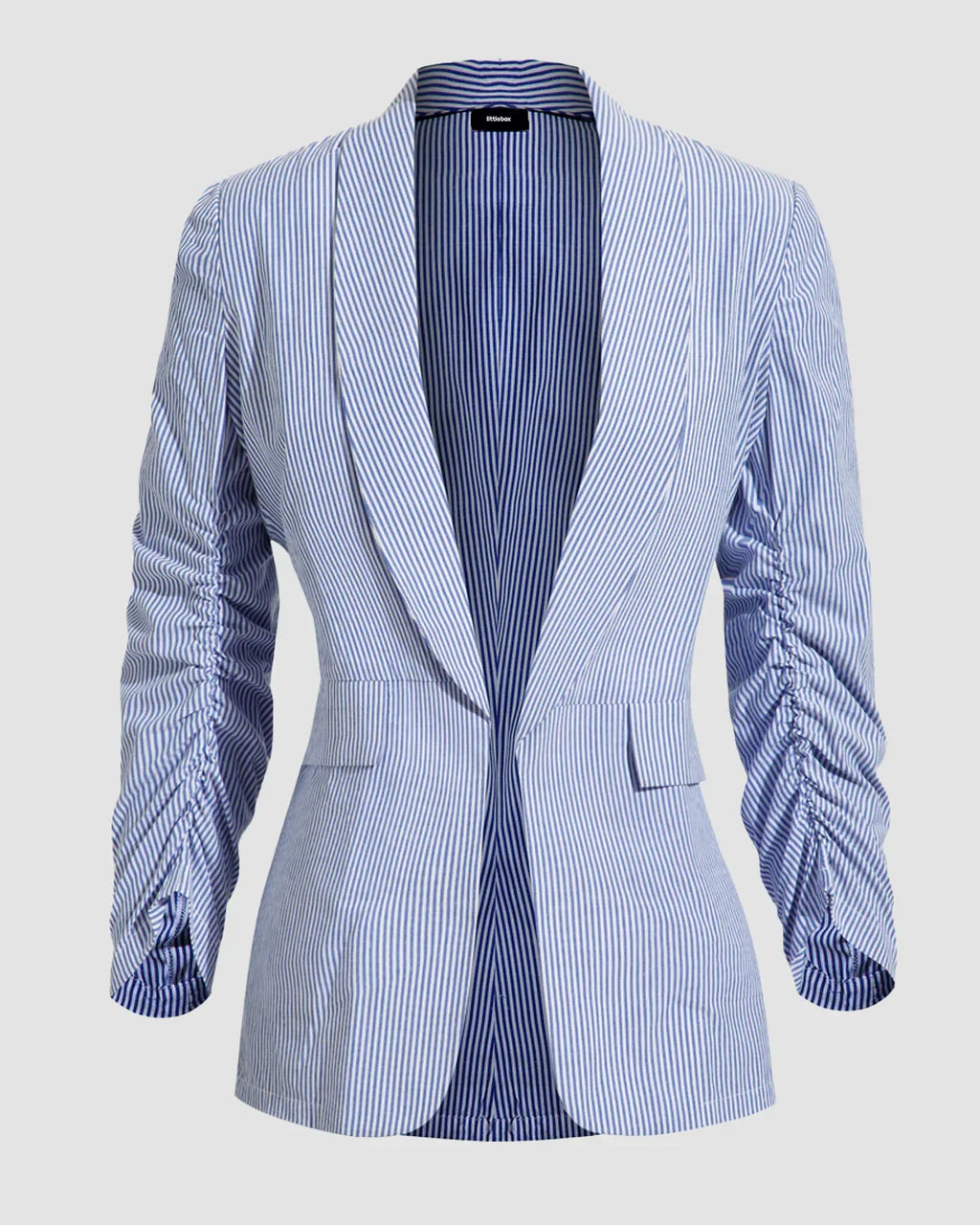Pinstripe Blazer with Ruched Sleeves
