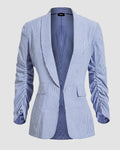 Pinstripe Blazer with Ruched Sleeves