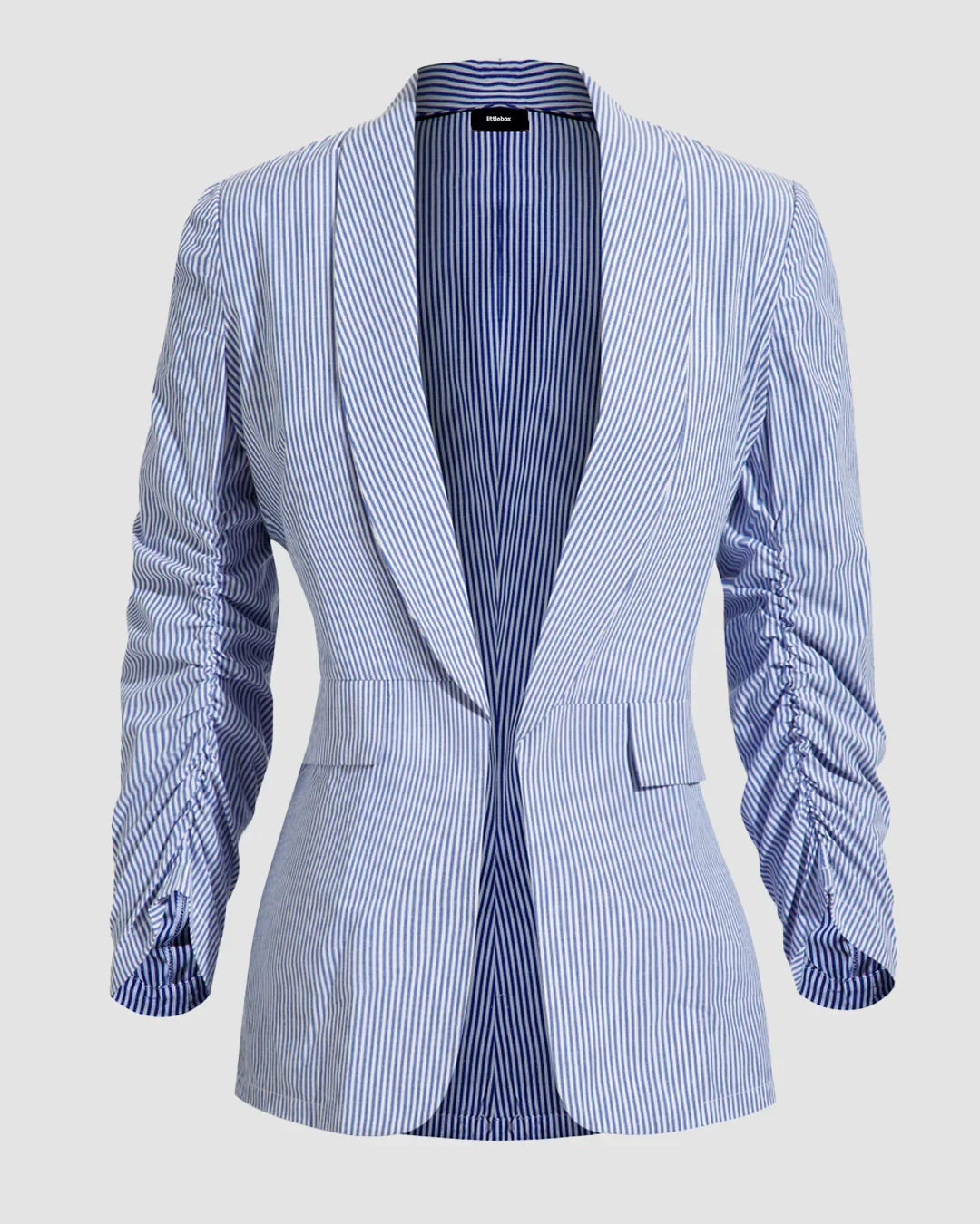 Pinstripe Blazer with Ruched Sleeves