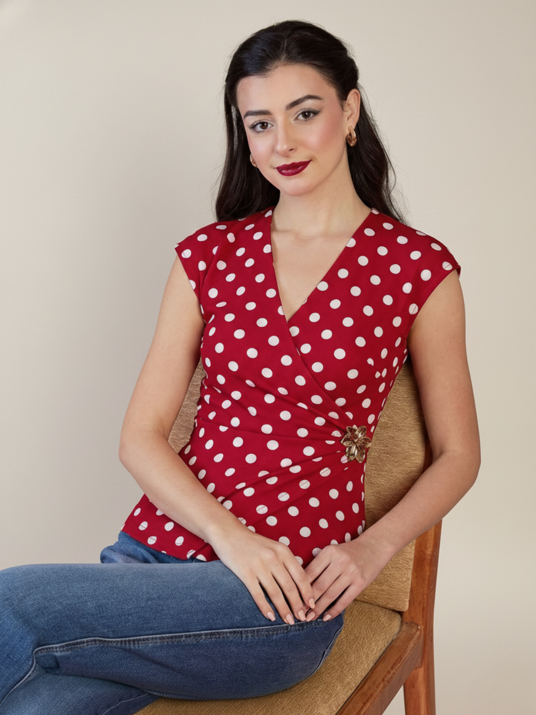 Stretchable Gold Accent Wrap Top - Pinkkup