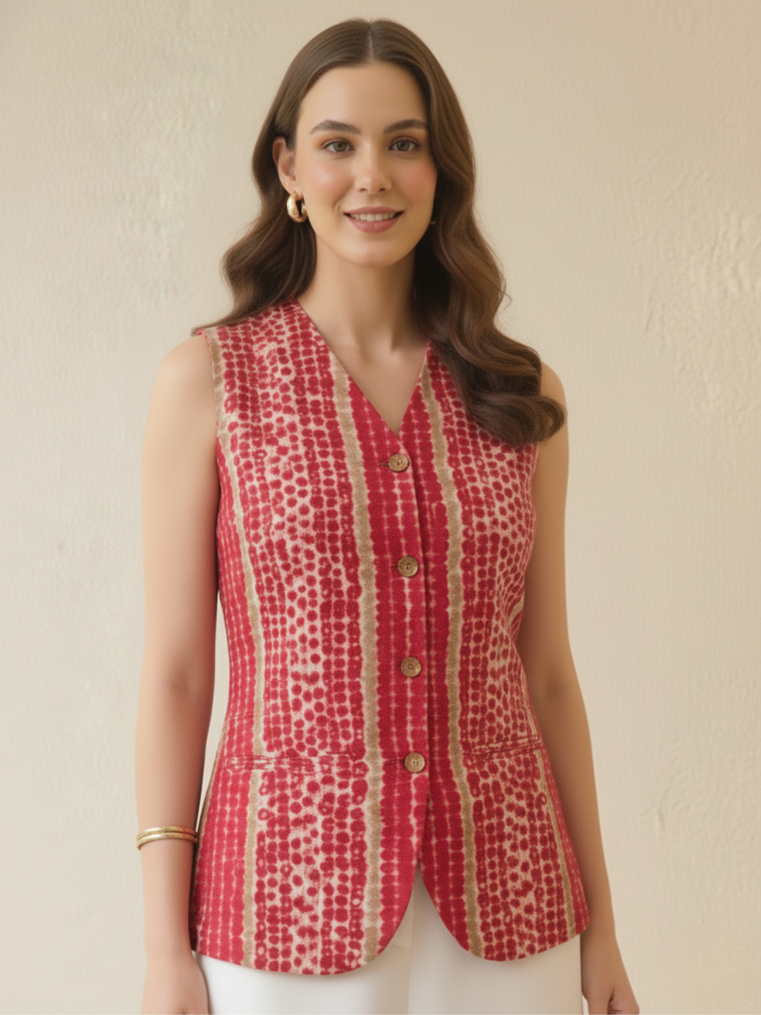 Pure Linen Printed Waistcoat