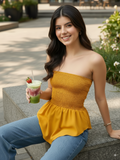 Smocked Bandeau Asymmetrical Top - Pinkkup