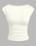 Boat Neck Ruched Stretch Top in White