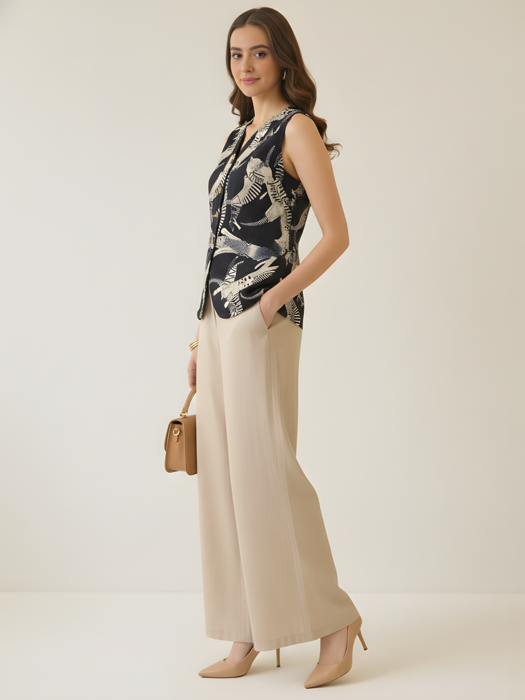 Pure Linen Printed Waistcoat