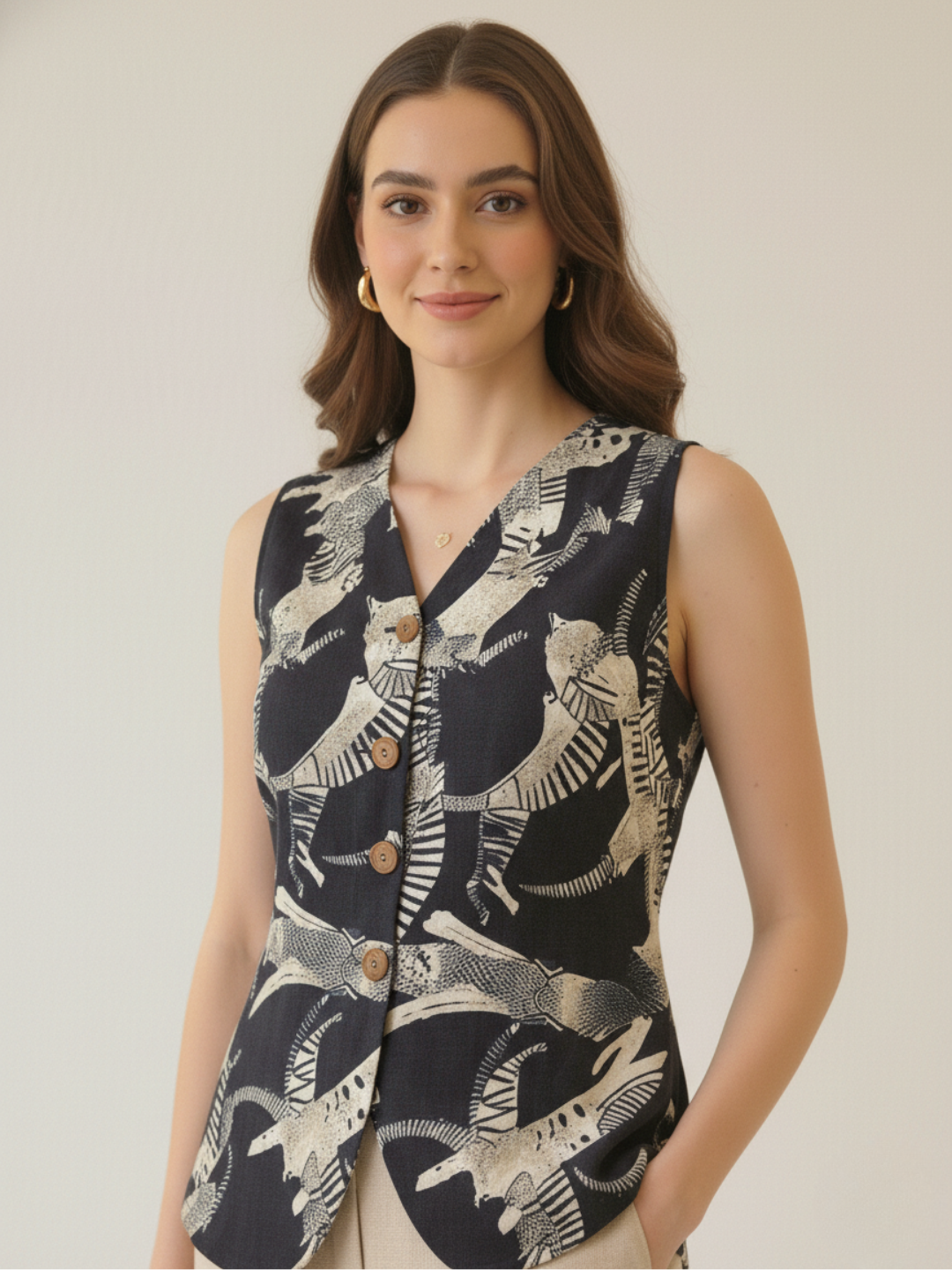 Pure Linen Printed Waistcoat
