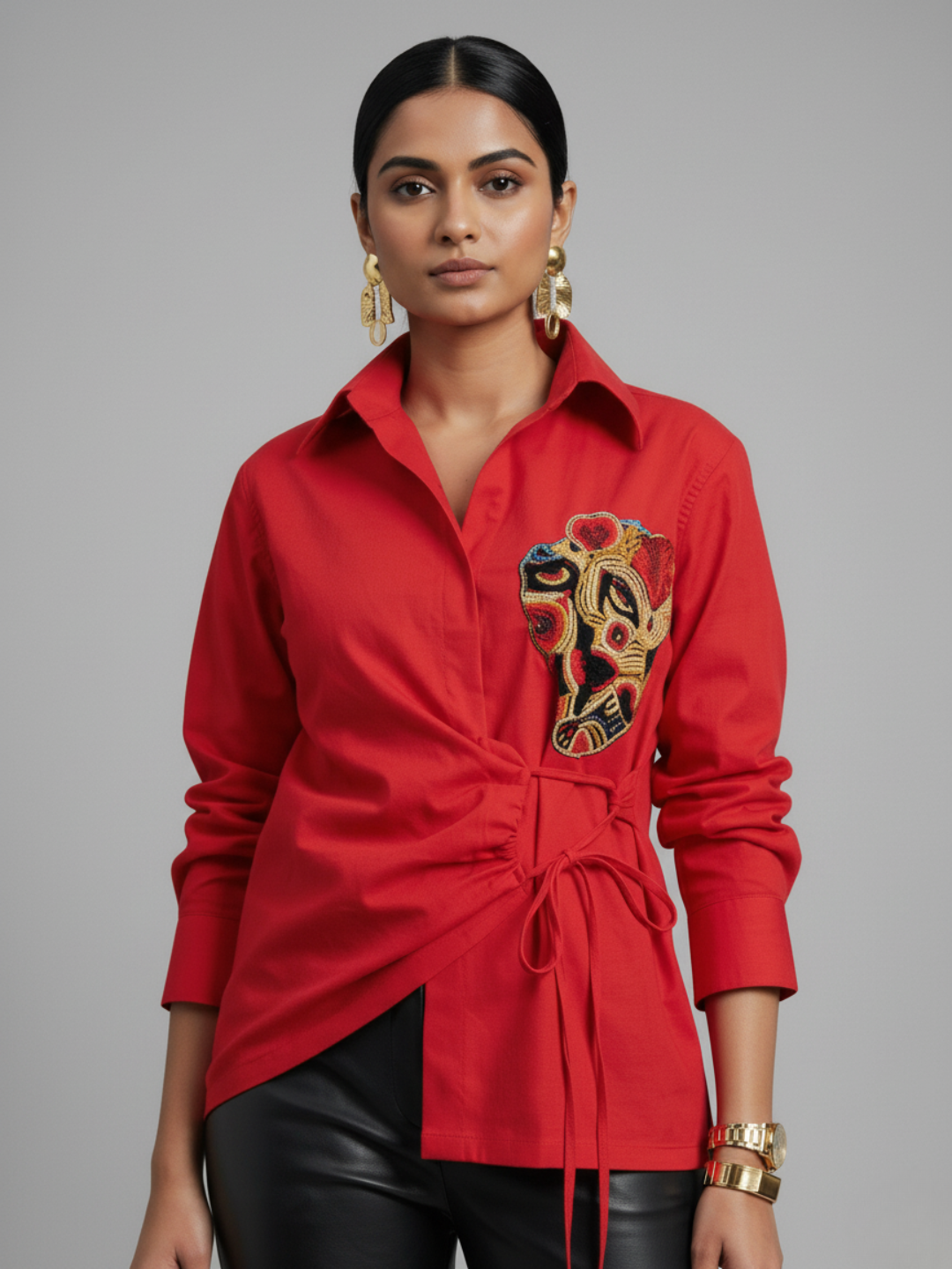 Pure Cotton Tie-Up Sequinned Shirt