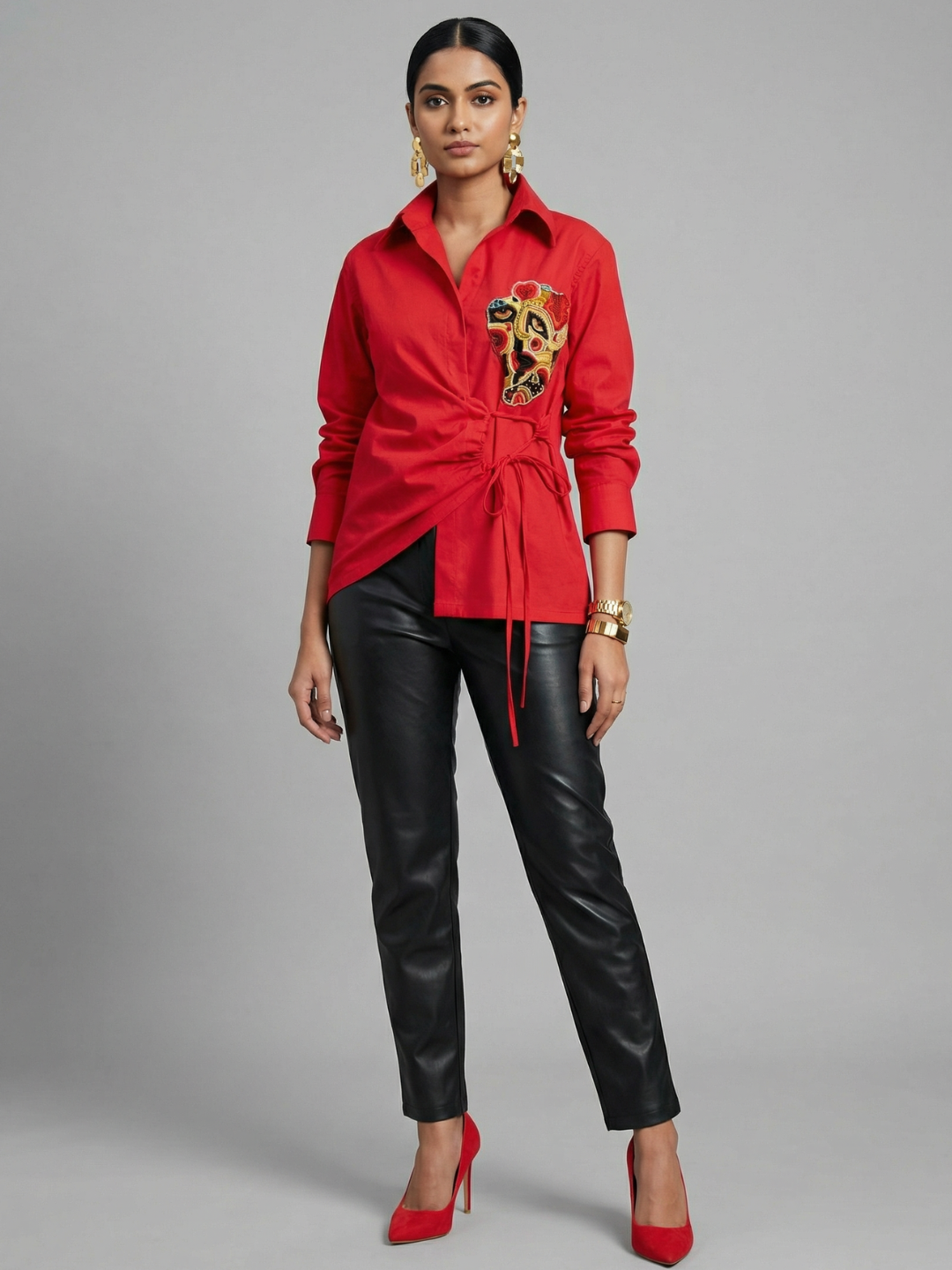Pure Cotton Tie-Up Sequinned Shirt
