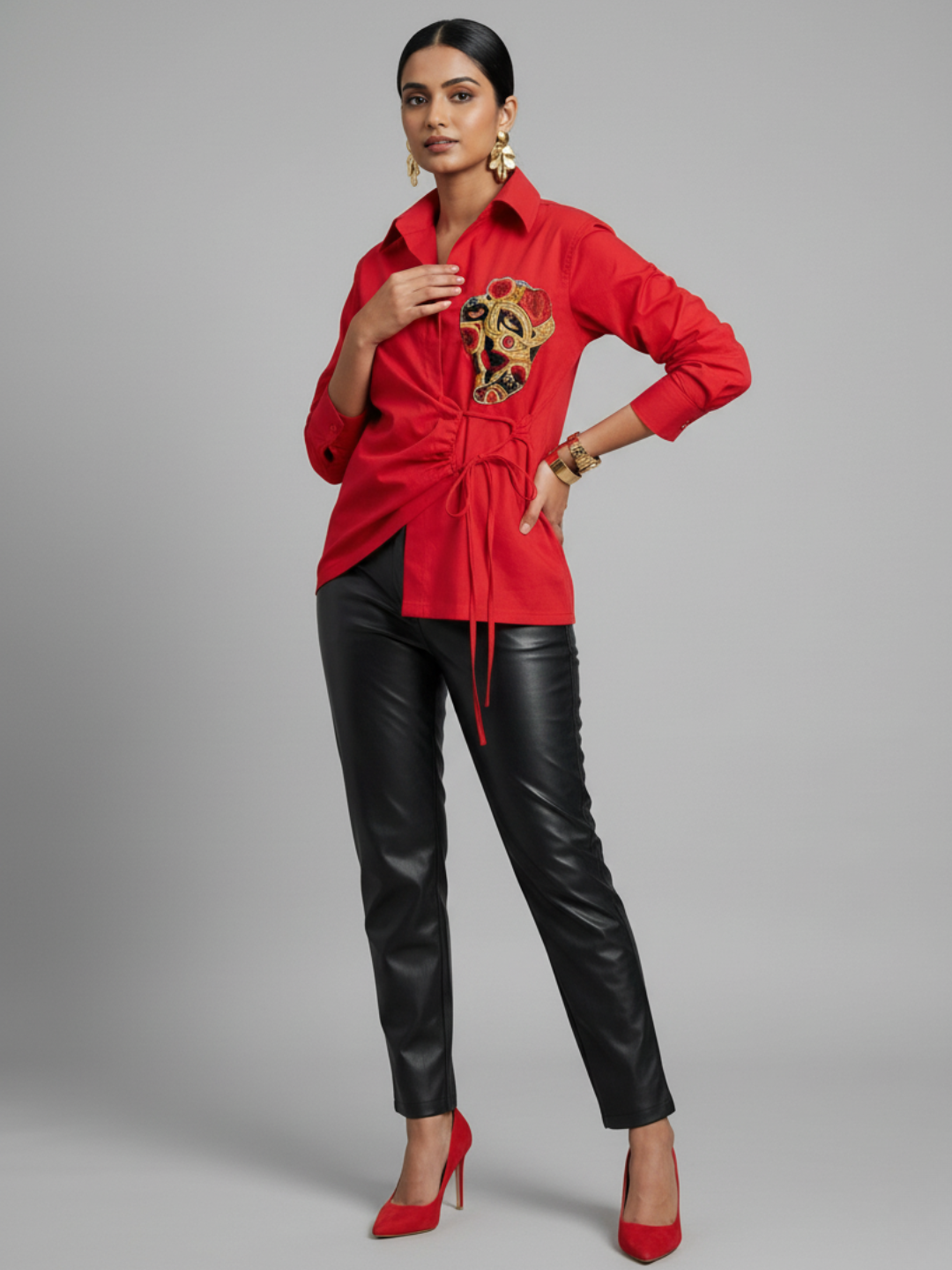 Pure Cotton Tie-Up Sequinned Shirt