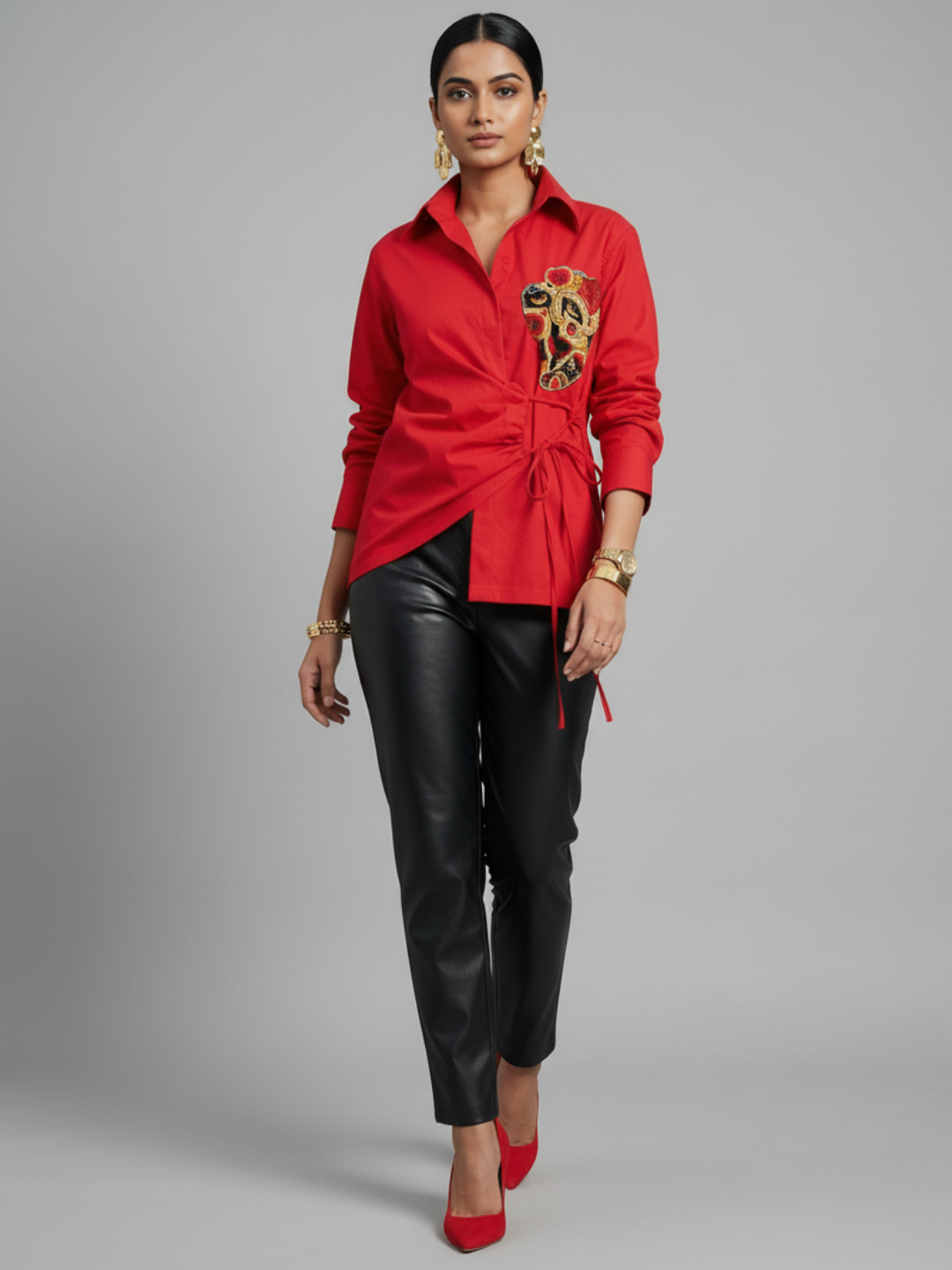 Pure Cotton Tie-Up Sequinned Shirt