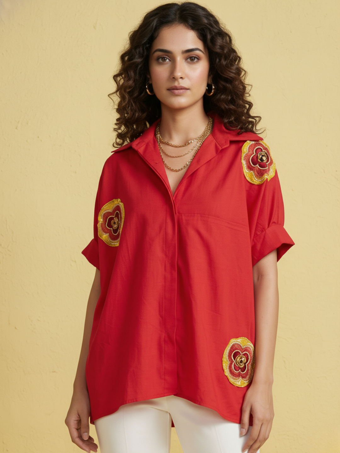 Antifit Embellished Pure Cotton Shirt - Pinkkup