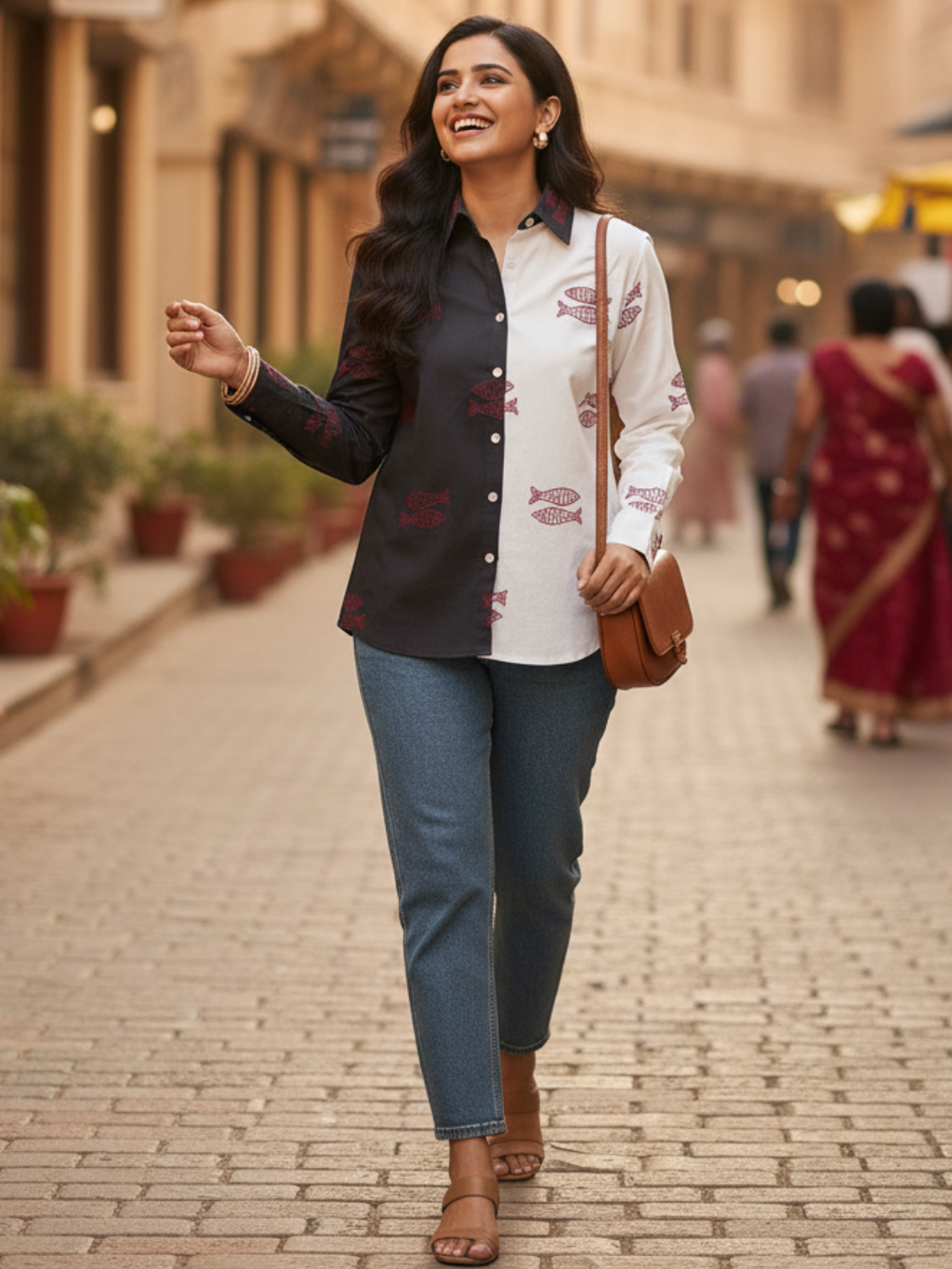 All Over Embroidered Linen Shirt - Pinkkup