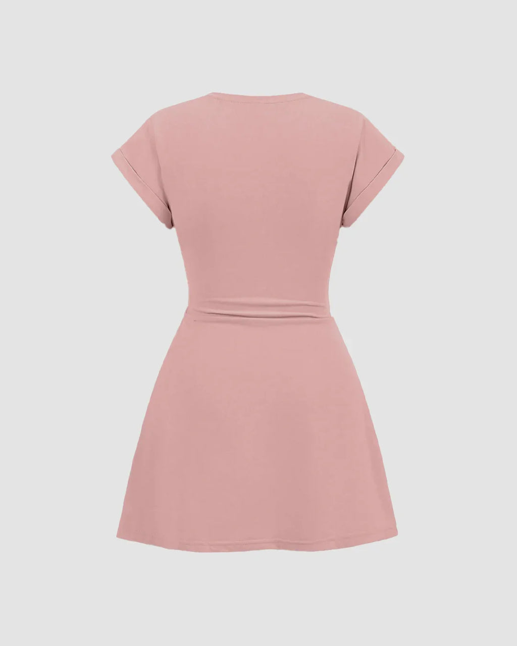 Rose Short Sleeve Crew Neck Cinched Waist A-Line Skater Mini Dress