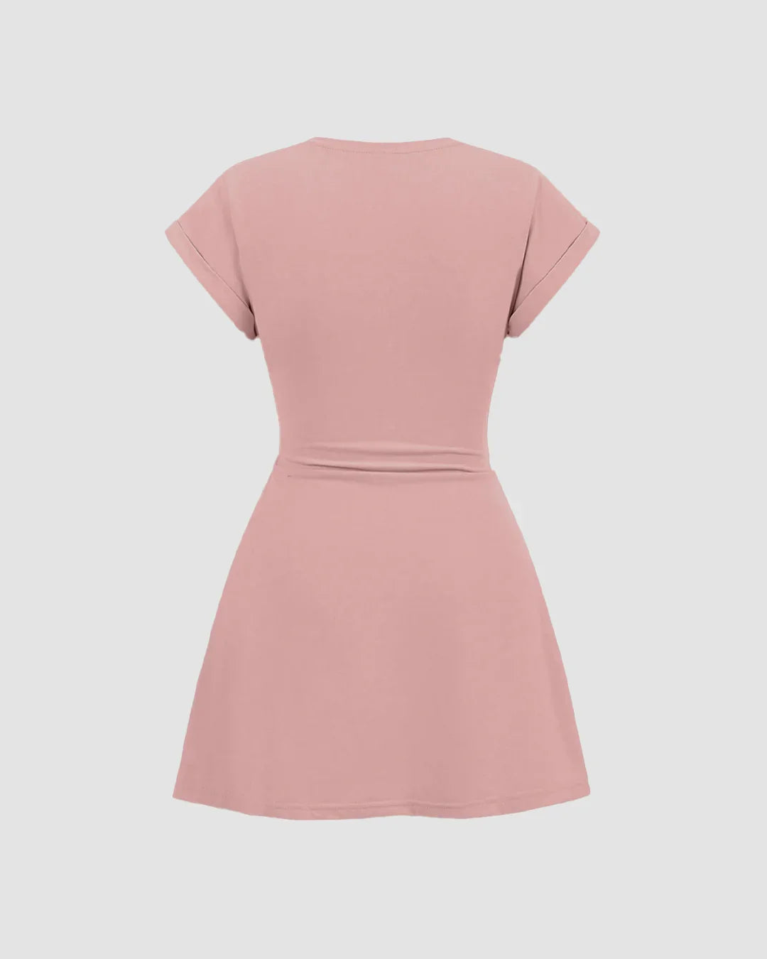 Rose Short Sleeve Crew Neck Cinched Waist A-Line Skater Mini Dress